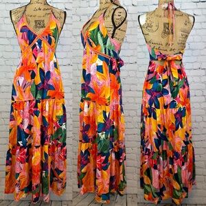 Sofia Floral Print Cami Halter Multi Tier Maxi
